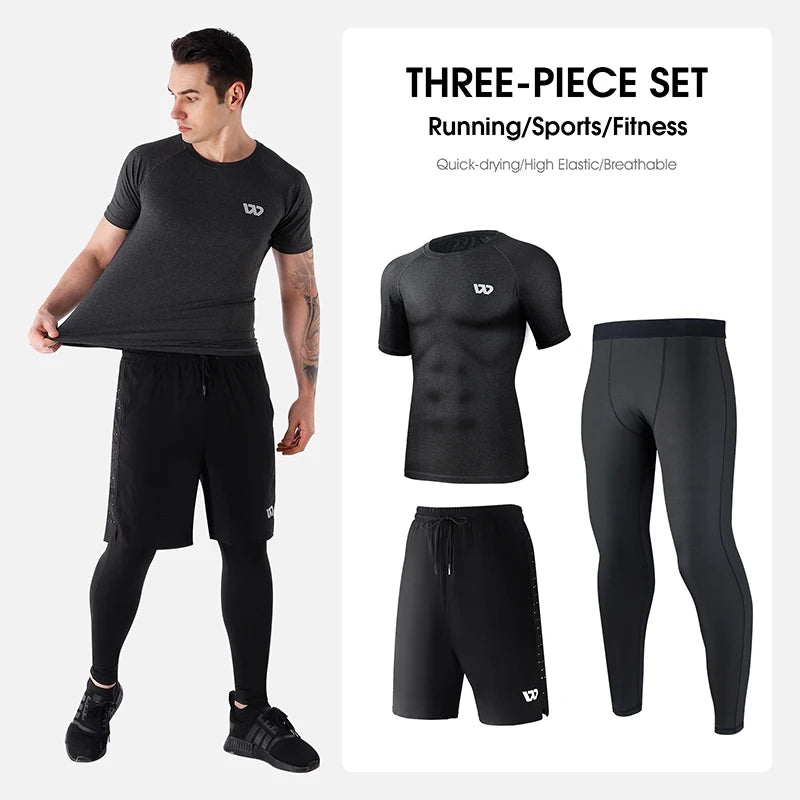WEST BIKING 3Pcs Sport Sets Men's Short Sleeve T-shirt Loose Shorts.