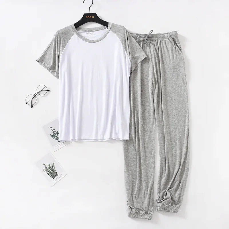 Japanese spring and summer men's pajamas suit modal short-sleeved.