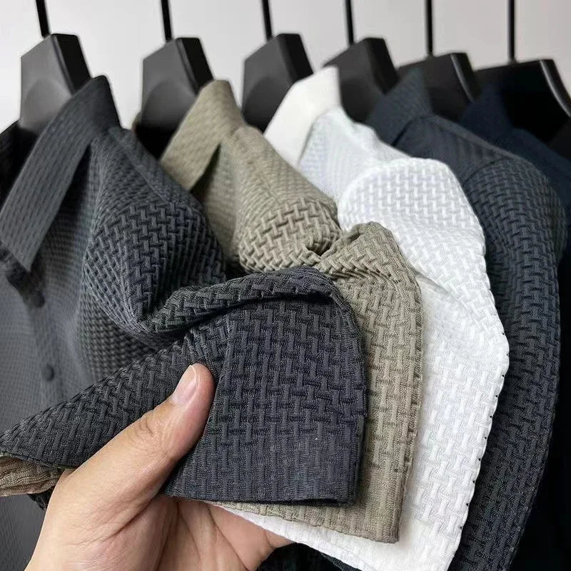 Men's Business Casual Short Sleeved Bone Flower Solid Color.