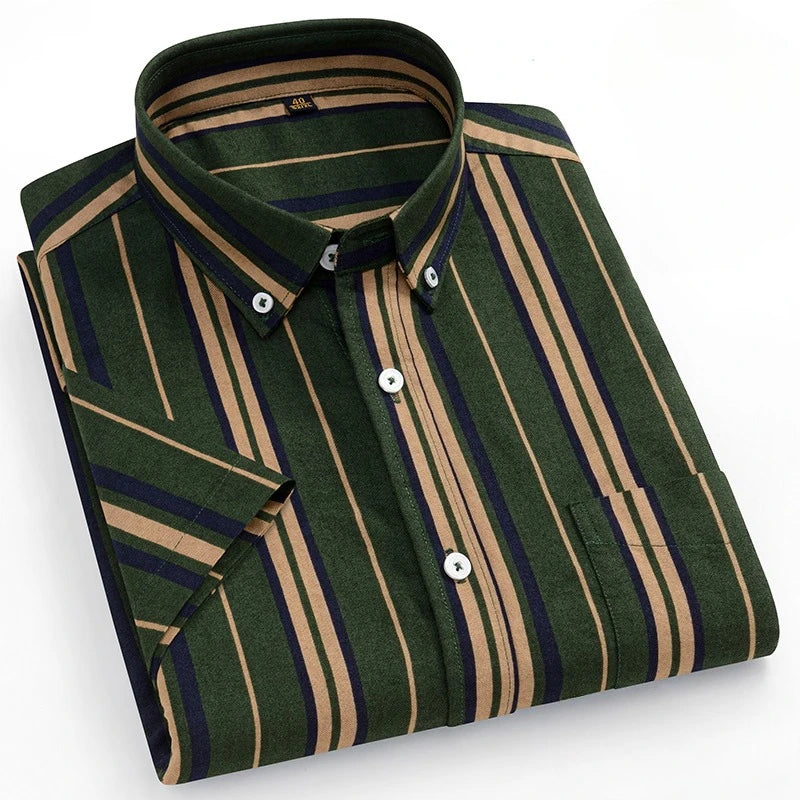 fashion summer cotton oxford plaid short sleeve shirt for man designer office.