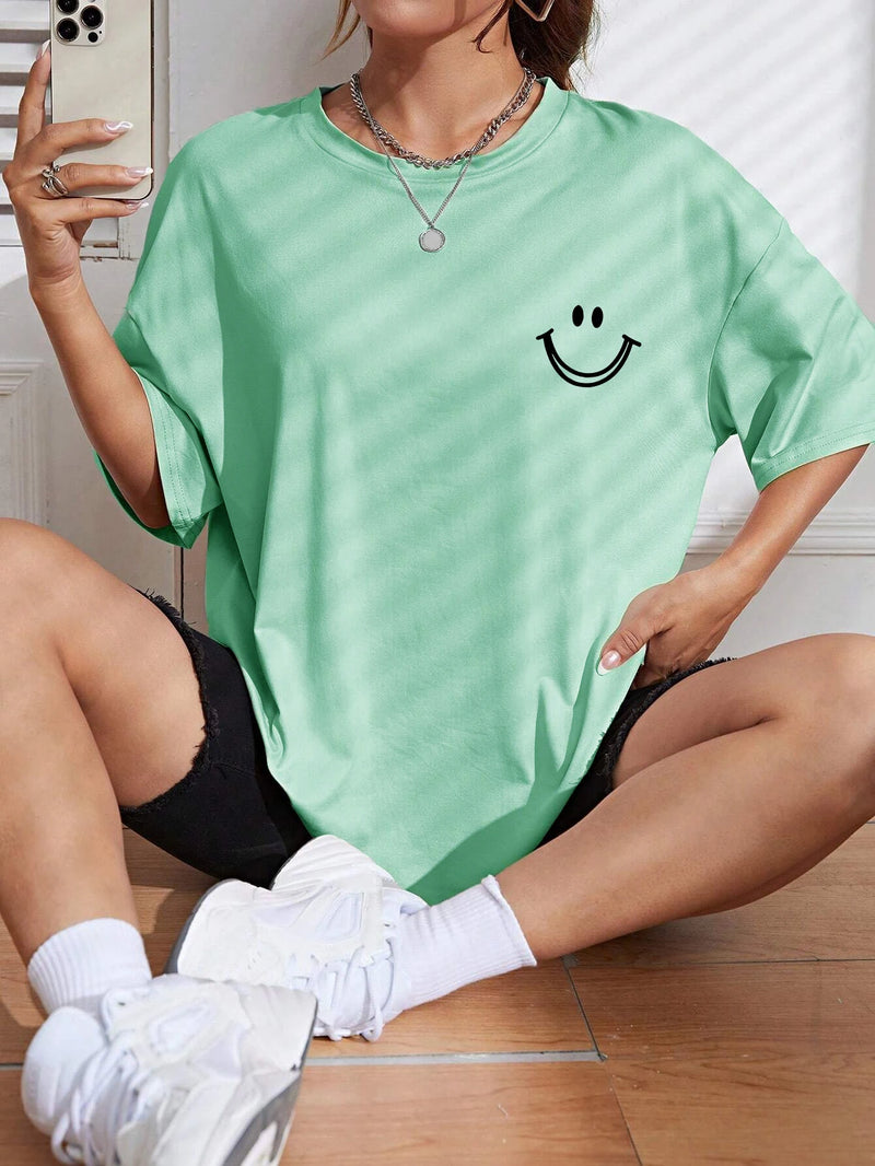 Happy Expression Printed Womens Cotton Short Sleeve Street Hip Hop Tee.