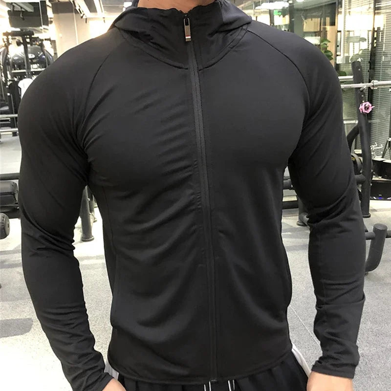 Winter Autumn Hoodies Sport Shirt Men Hat Zipper Running Jackets Fitness.