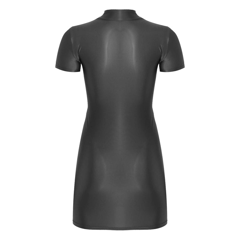 Women’s Oil Glossy Tights Mini Dress Sexy Party Clubwear.