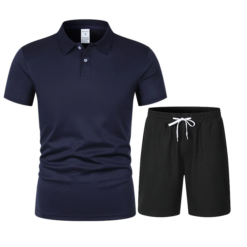 Summer men's Polo shirt, T-shirt and shorts casual set is suitable.