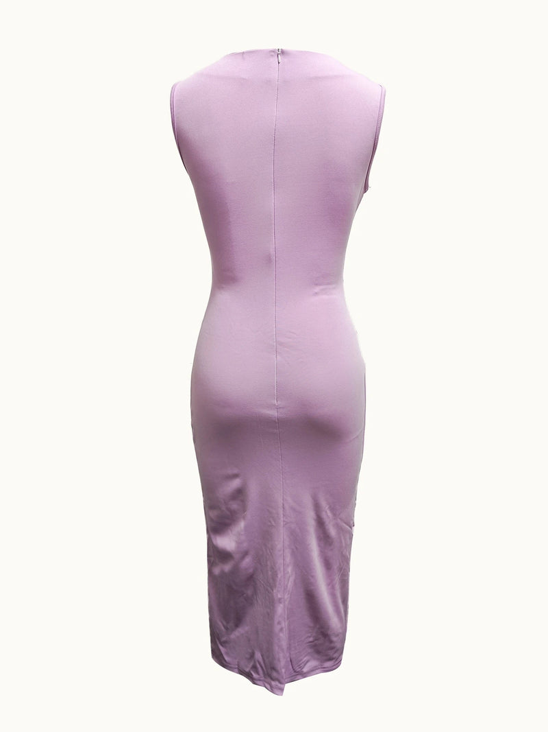 Women’s Classy Solid Color with Scoop Neck Split Dresses.