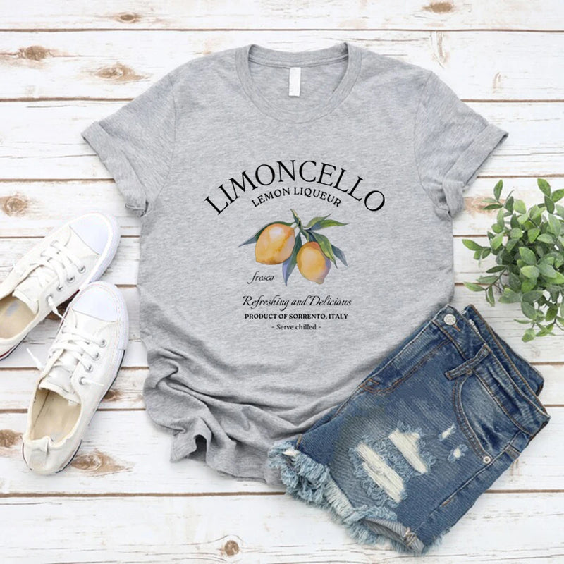 Limoncello T-Shirt Italy Lemons T-shirt Women Short Sleeve O-neck.
