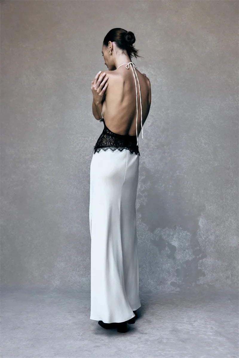 Mozision Summer Backless Sexy Maxi Dress Women Gown Patchwork.