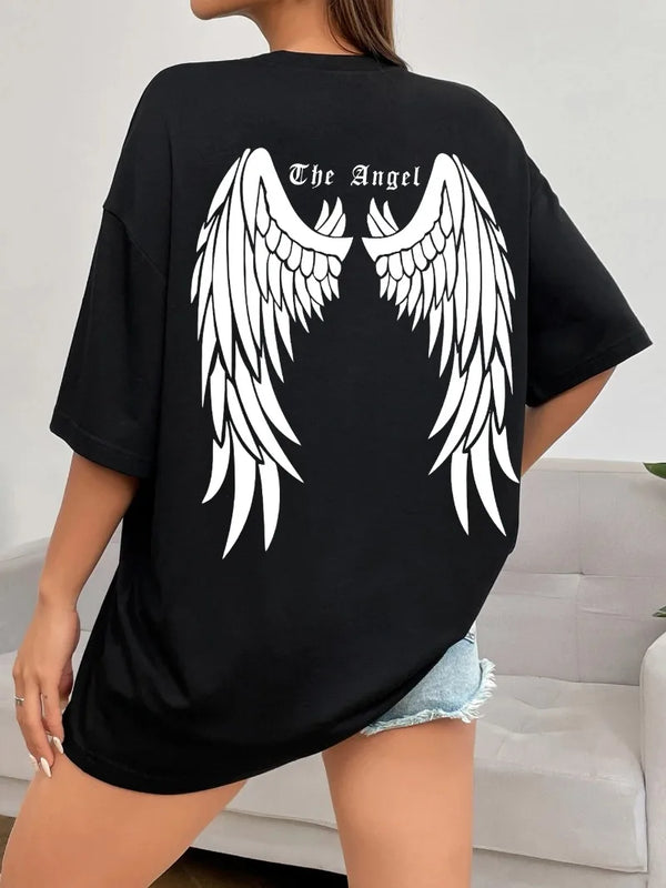 Dark Angel Wing Hot Sale Graphic Printed T-Shirts for Women.