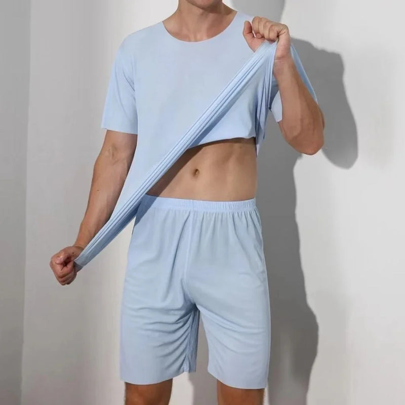 Men's two-piece ice silk pajamas Loungewear.
