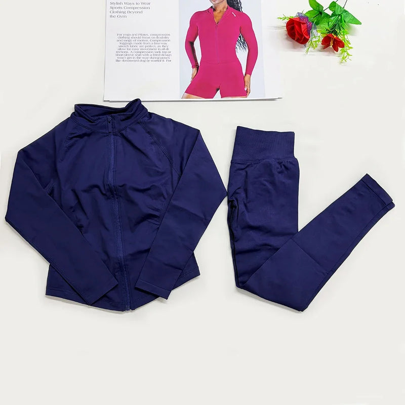 Dynamic Zippy Jacket 2 piece set yoga outfits Seamless Zip Tracktop Sports.