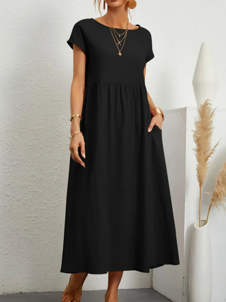 Women Vintage Solid Dress Summer Elegant.
