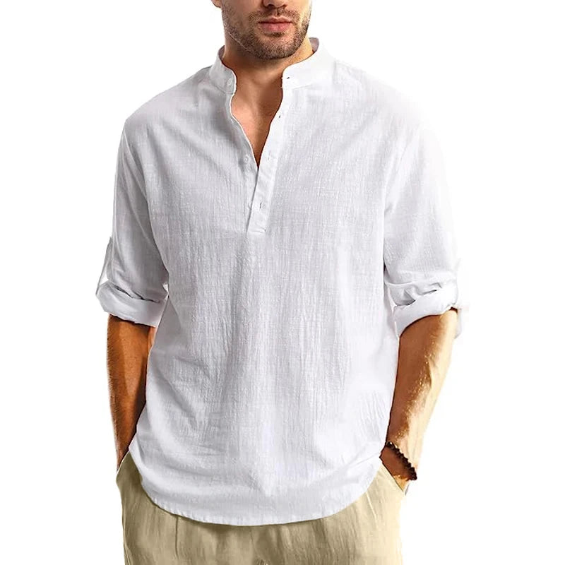 Long Sleeve Henley Shirt Men Cotton Lightweight T-Shirts.
