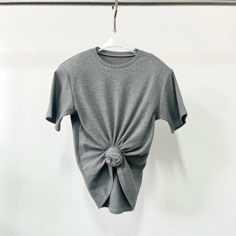 Y2K knotted twist knitted threaded round neck Top women fashionable.