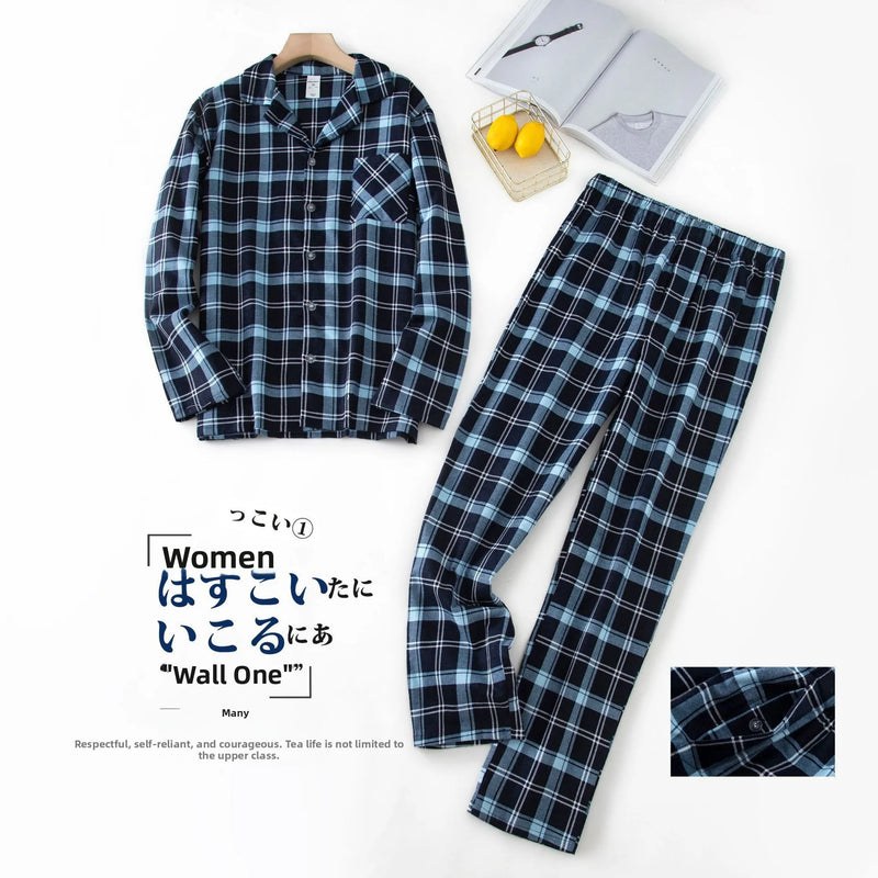 Men's Long Sleeve Plaid Velvet Set Autumn Winter Pajamas.