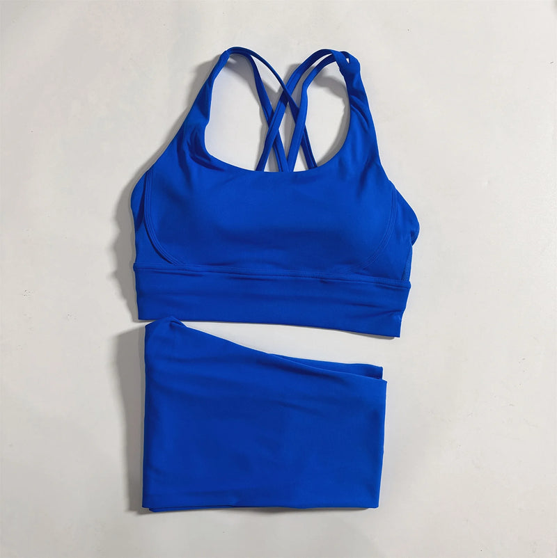 Solid Color Gym Fitness Set Tight Soft cross Fitness Bra 2pc compression.