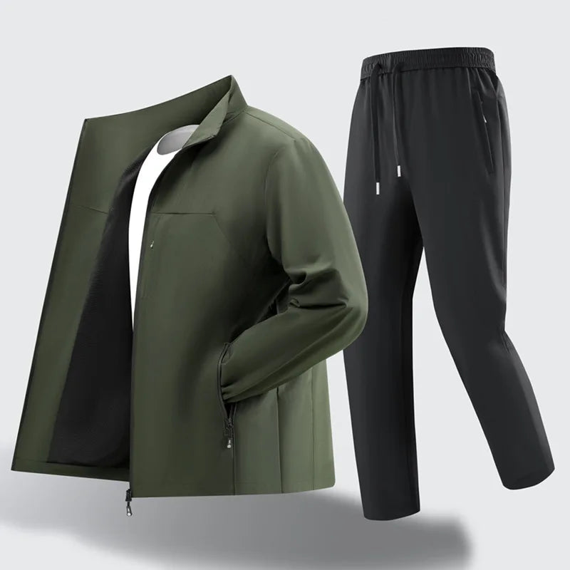 Sport Men Sportswear Spring Autumn Tracksuit 2 Piece Sets Running Suit Jacket+Pant Sweatsuit.
