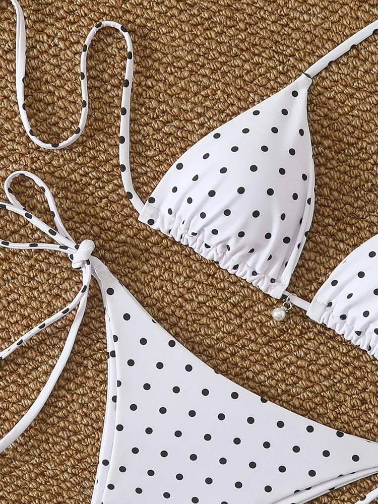 Sexy Micro Bikinis Sets Pearl Dot Print Swimwear Bathing Suit Woman.