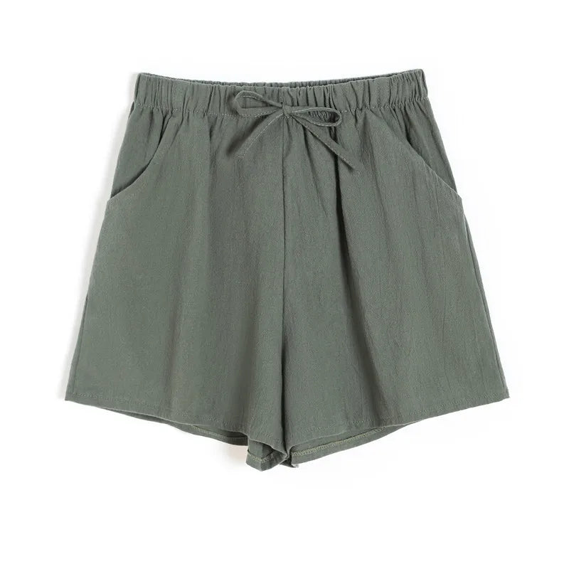 Women Summer Cotton Shorts Casual Solid Pockets Basic Shorts Elastic Waist.