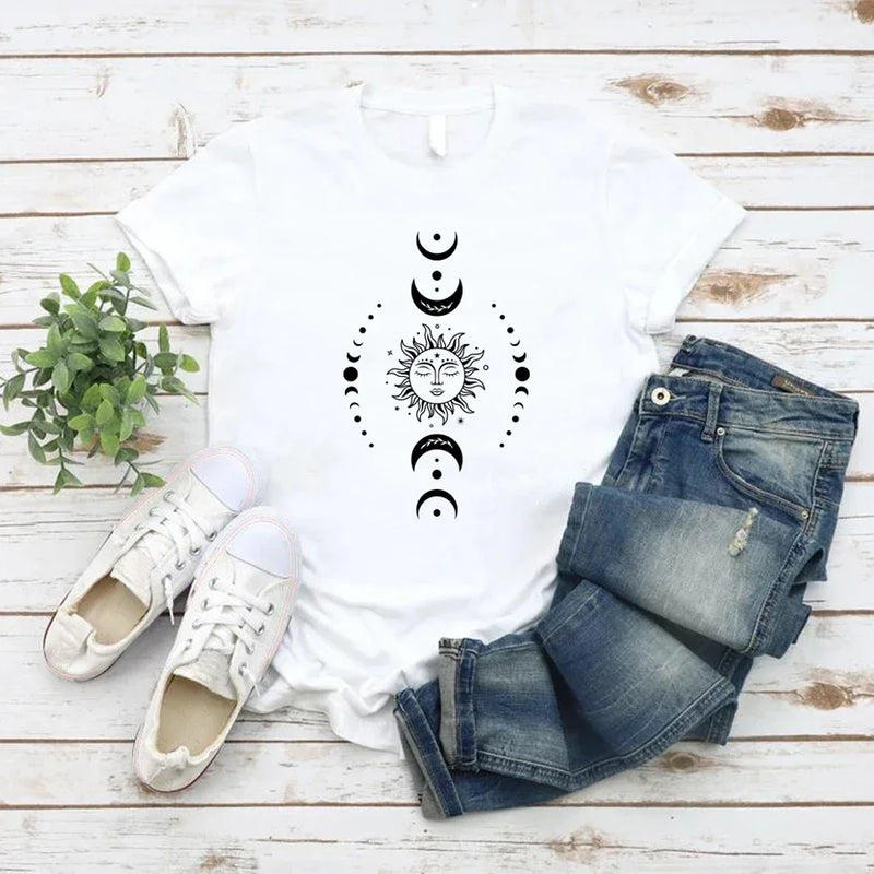 Sun and Moon Stars T-Shirt Celestial Tshirt Boho Sun Moon T-Shirts Women.