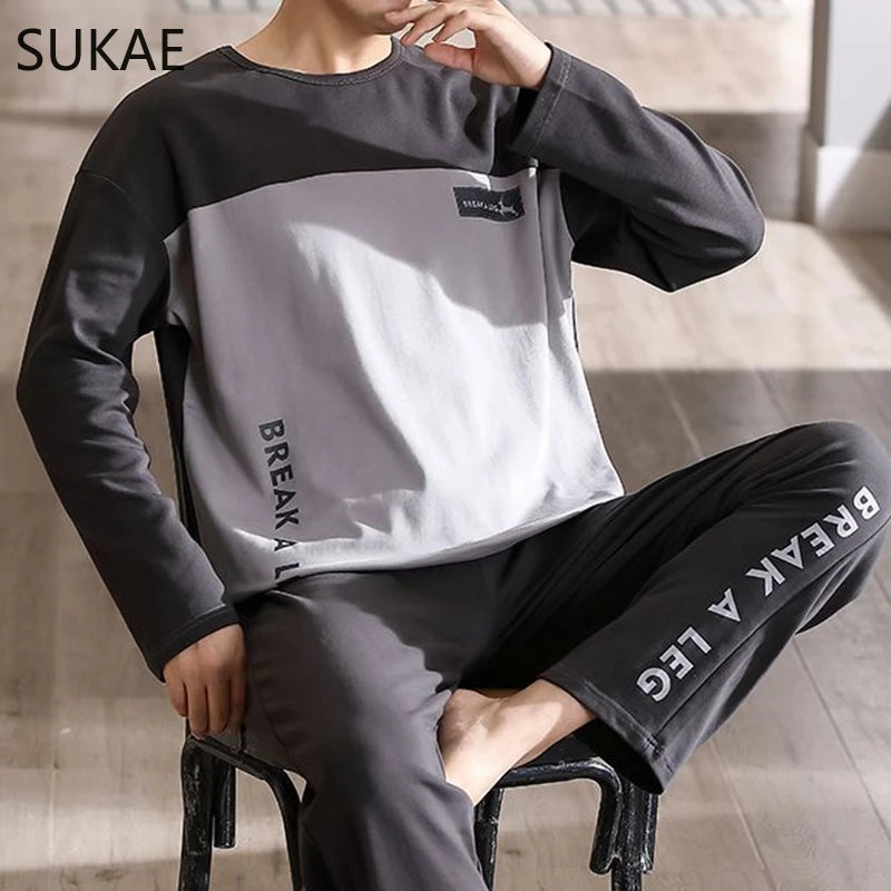 Sporty Pajama Set for Men Autumn Winter New Soft Cotton Pijama.