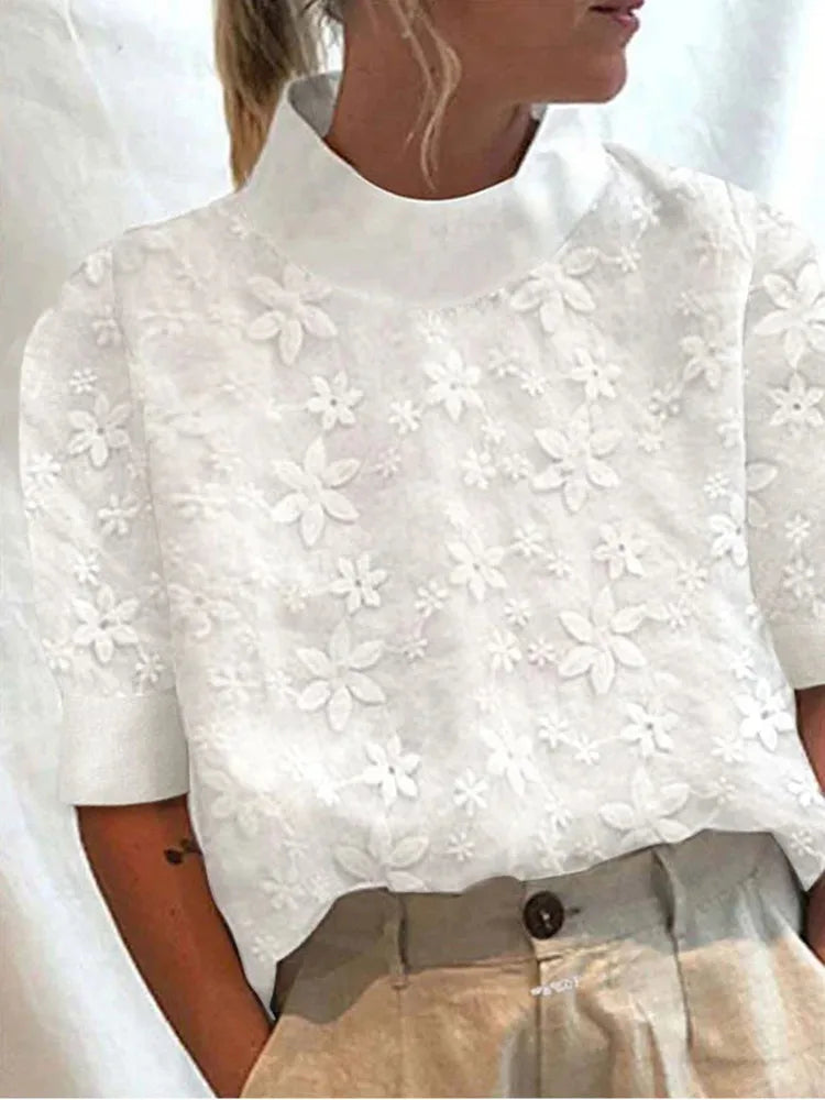 White Cotton Linen Summer Women Blouse Shirt Elegant.