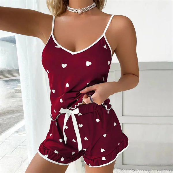 Summer 2pieces Pajama Set for Women Sleepwear Spaghetti Strap.