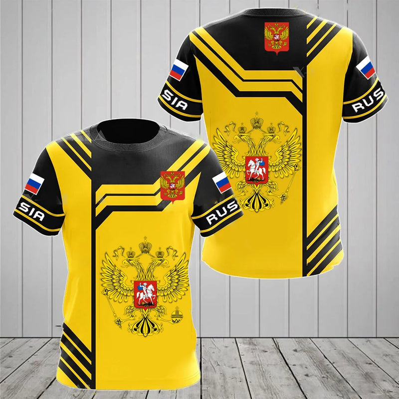 Men's T-shirts Casual Fashion Summer New Russian Flag Short Sleeved Tops.