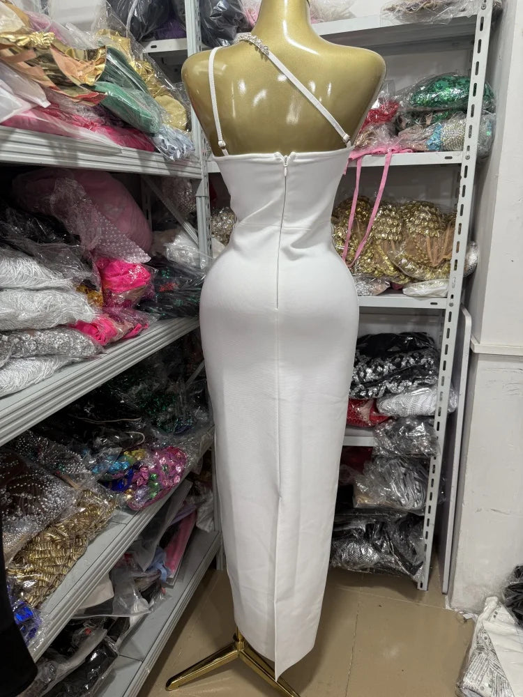 White Sexy One-Shoulder Women Dress.