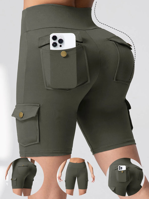 Multi-Pocket Solid Color Women Shorts.
