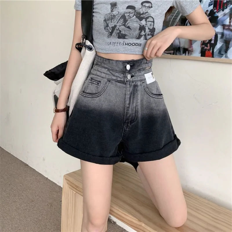 Ripped Denim Womens Shorts High Waist Wide Short Pants for Women.