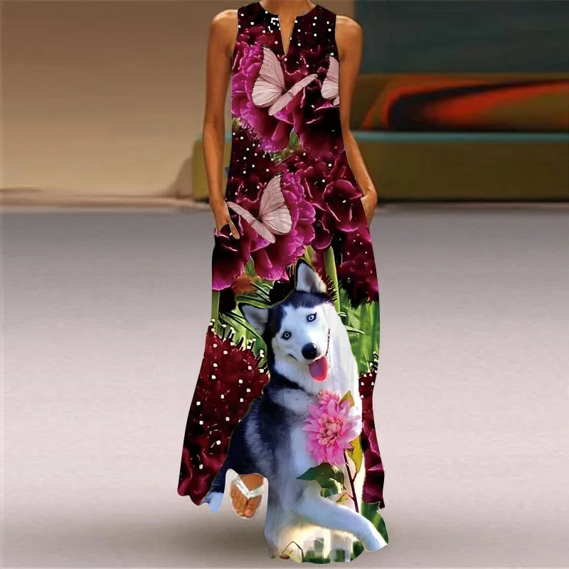 Vintage Print Maxi Dress For Women.