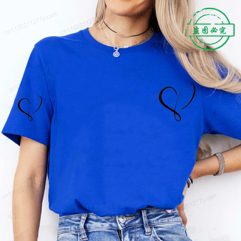 Women Love Heart Design T-Shirts Fashion Casual Short Sleeve.