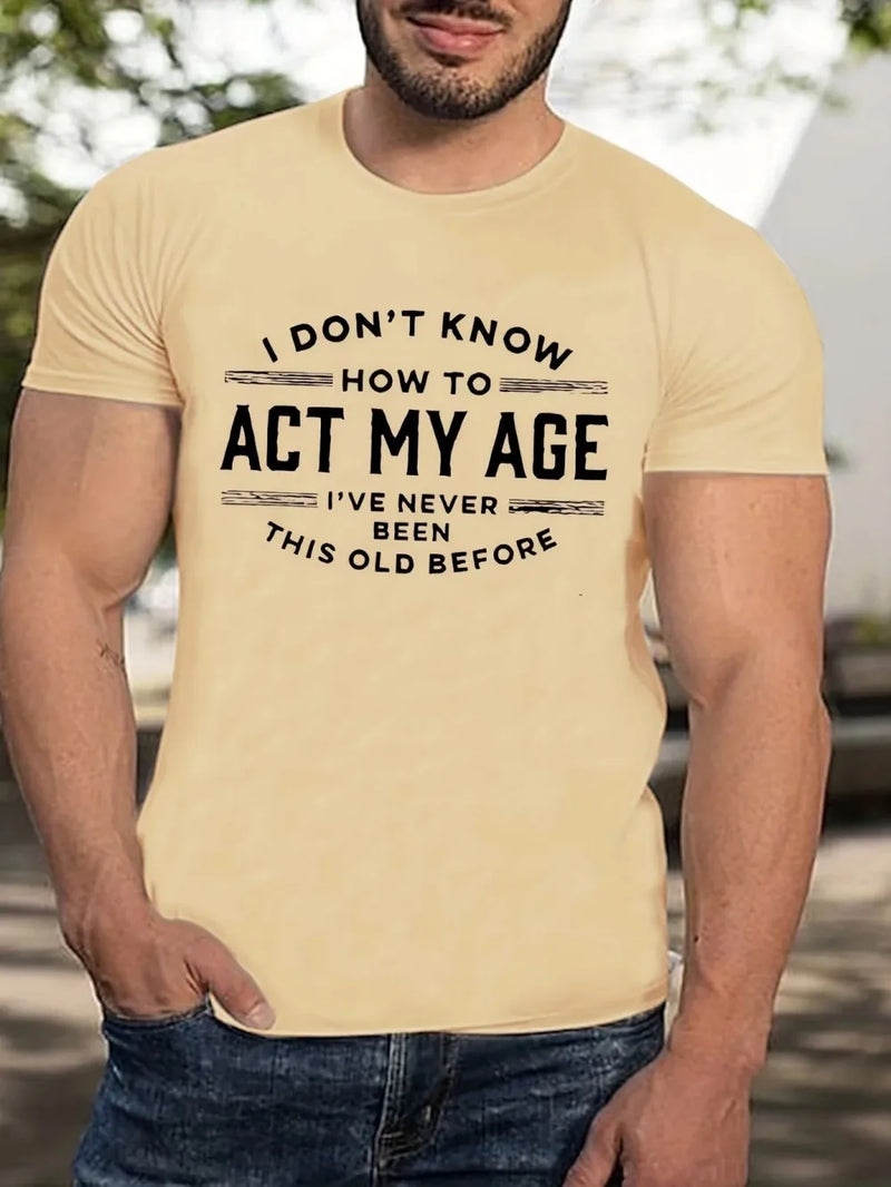 Men's Letter Printed Pattern Fashionable Breathable Round Neck Thsirt.