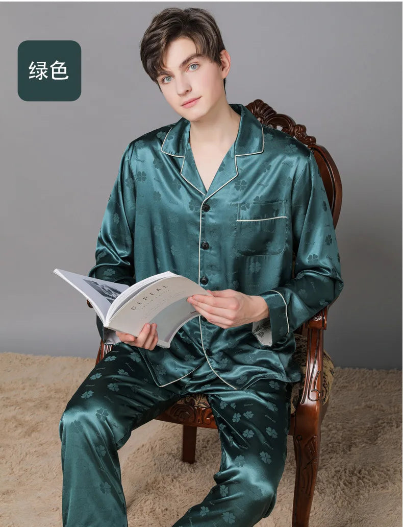 Men Ice Silk Pajamas Suit Summer Plus Size.