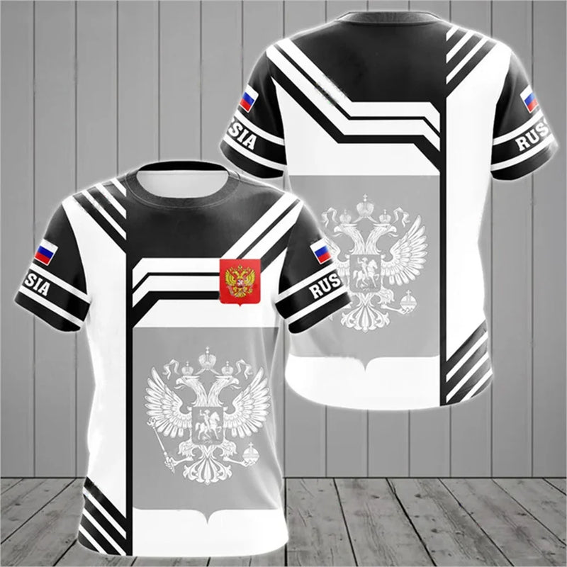 Men's T-shirts Casual Fashion Summer New Russian Flag Short Sleeved Tops.