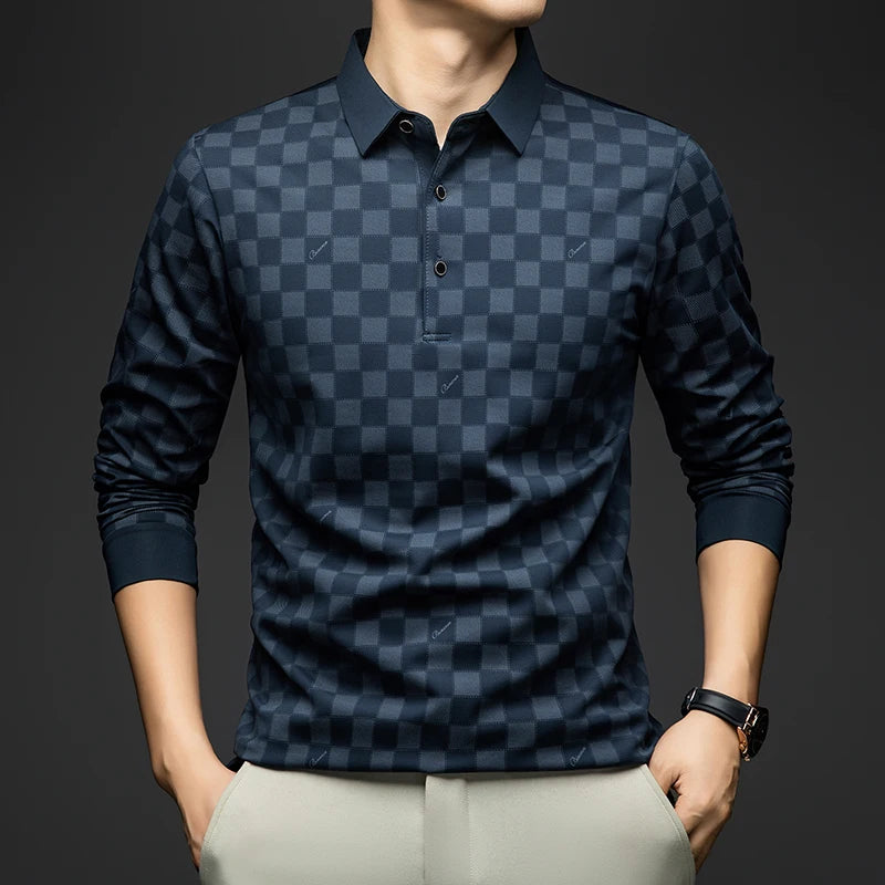 BROWON Polo Shirts for Man Autumn Business Slim Fit Long Sleeve T Shirt.