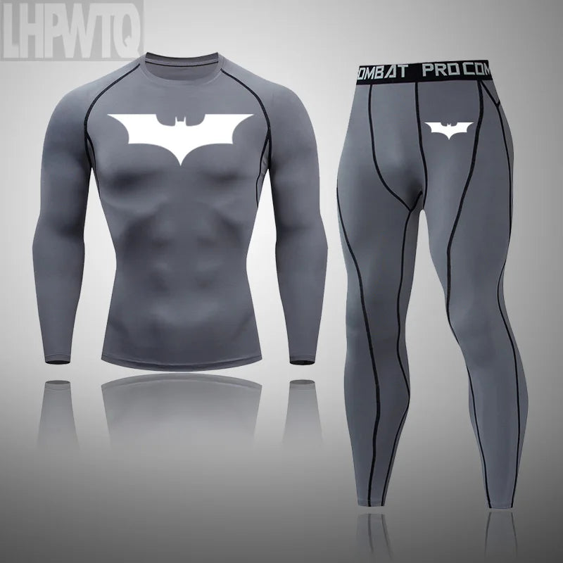 Superhero Men Running Sports Tshirt +Pants Tights Set Men's Fitness.