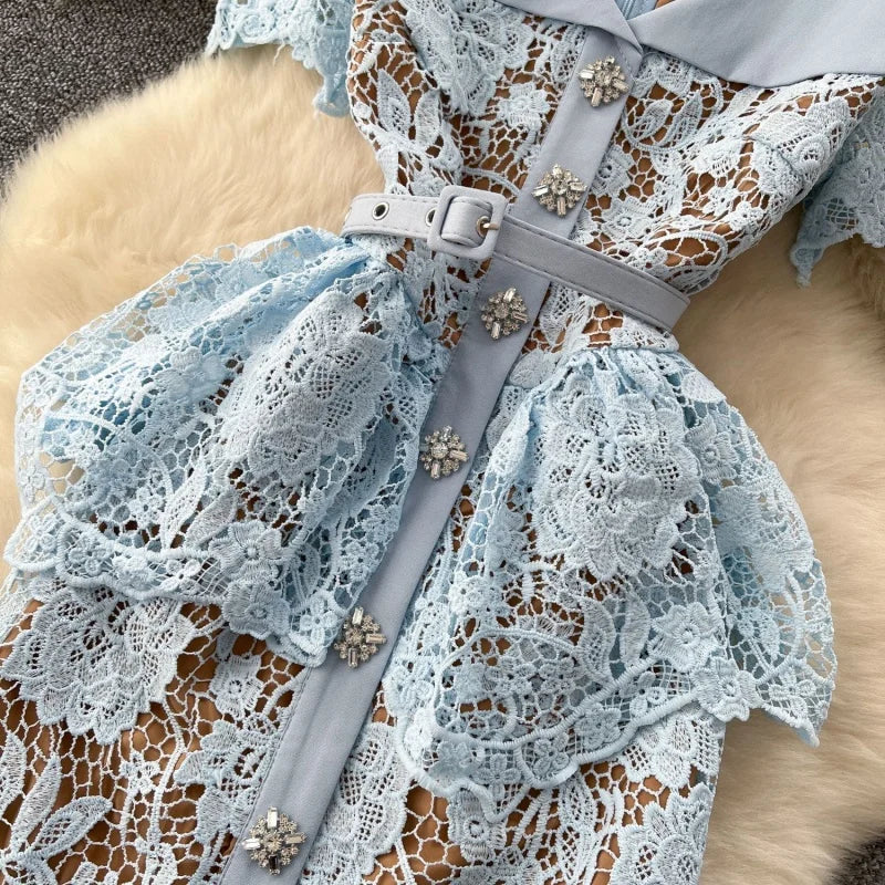 Women’s Elegant Hook Floral Hollow Lace Dress.