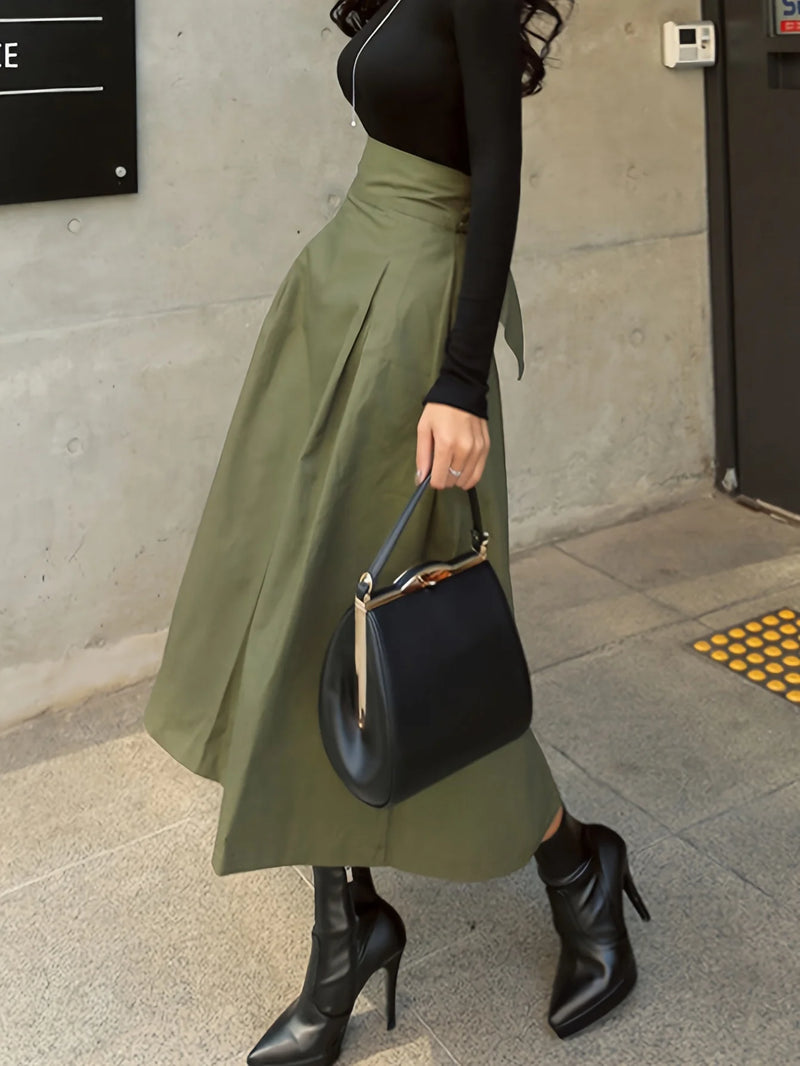 Stylish Solid A-line Skirts for Women Preppy School Style High Elastic.