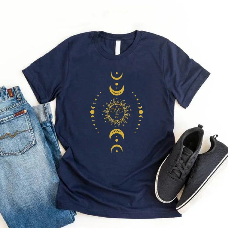 Sun and Moon Stars T-Shirt Celestial Tshirt Boho Sun Moon T-Shirts Women.