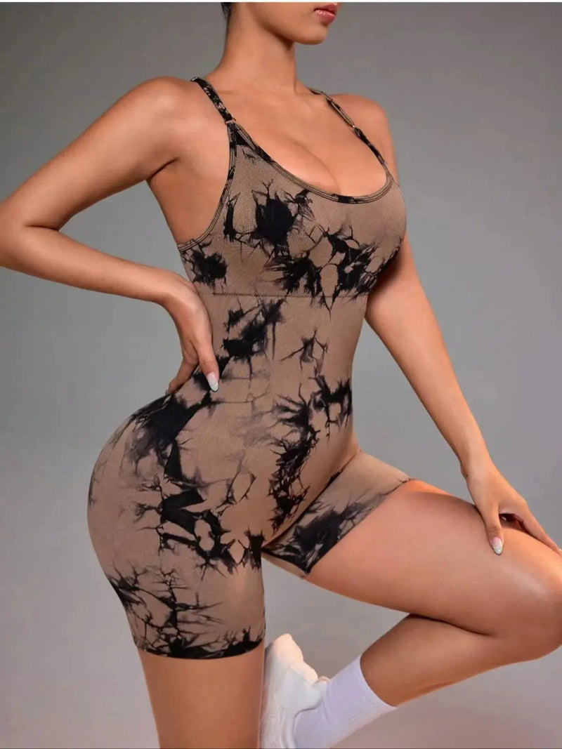Tie Dye Yoga Bodysuit for Women - Seamless No Visible Panty Line Strappy.