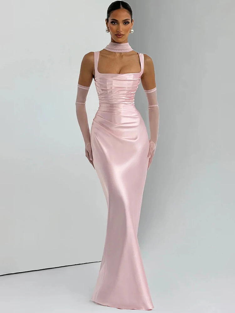Mozision Satin Backless Sexy Maxi Dress Women Elegant.