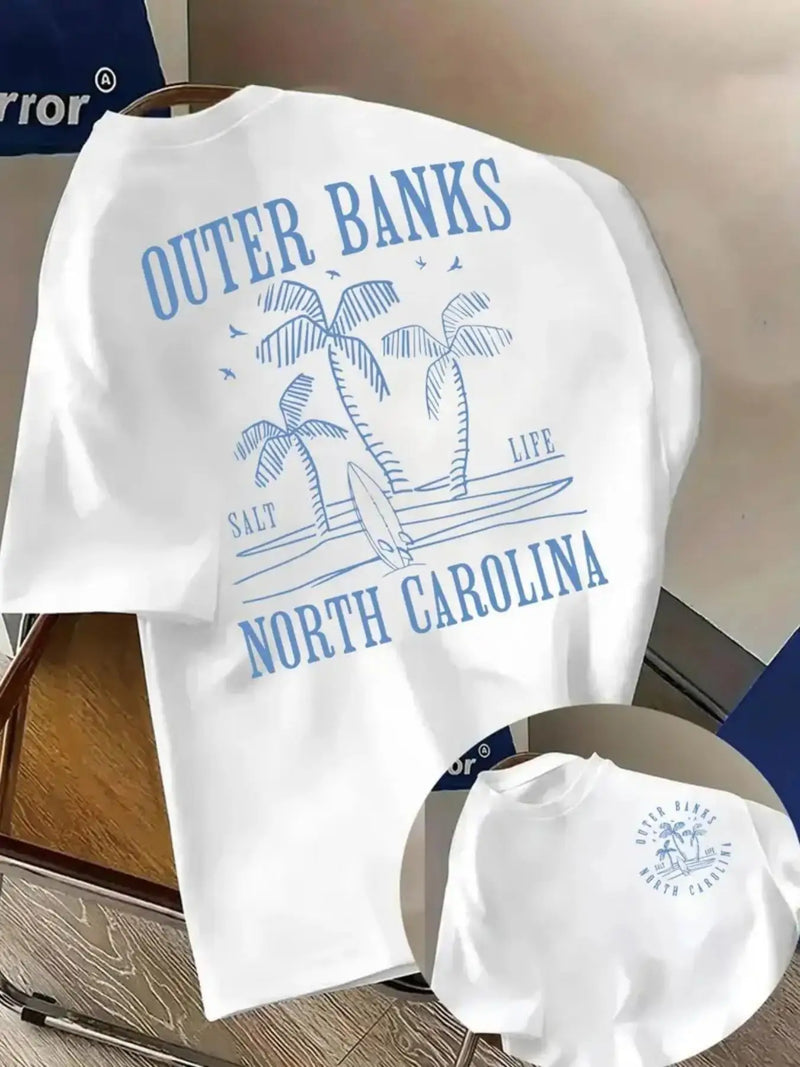Men's Cotton Reversible T-Shirt with Palm Tree Print.