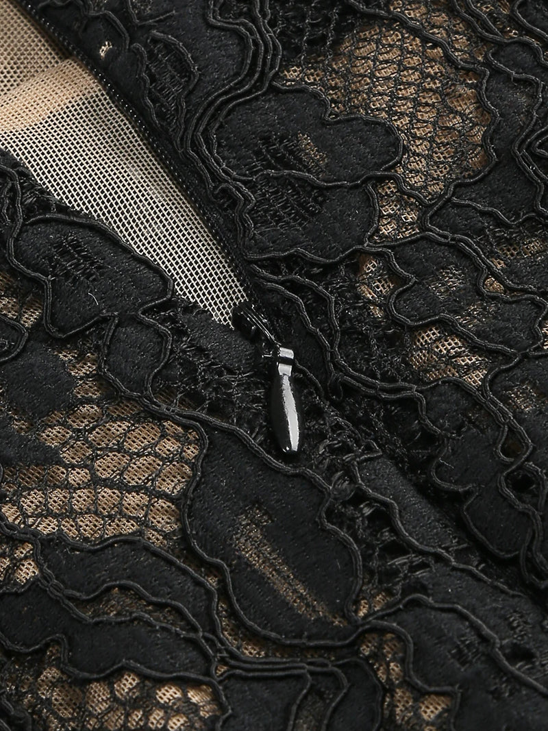 Black Lace Patwork Sleeveless Maxi Dress for Women.