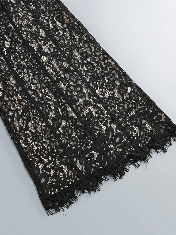 Sexy Spaghetti Strap V Neck Lace Long Dress Women.