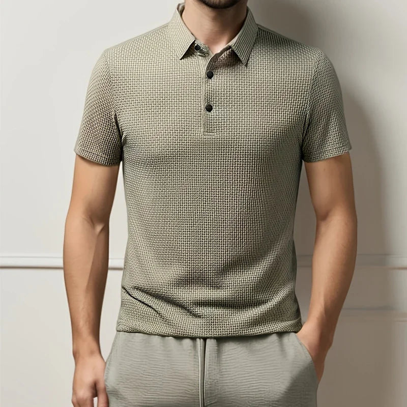 Men's Business Casual Short Sleeved Bone Flower Solid Color POLO Shirt.