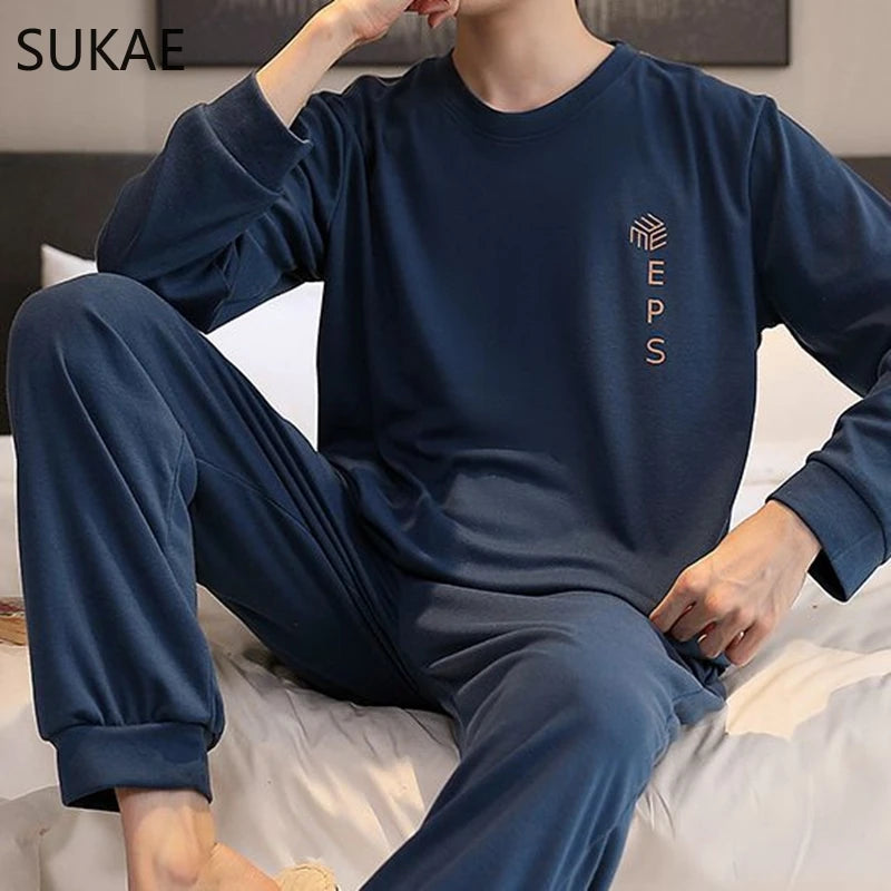 Sporty Pajama Set for Men Autumn Winter New Soft Cotton Pijama.