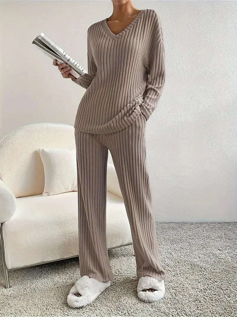 Spring Fashion Women Homewear Set New Style Straight-leg Pants +Loose-fit V-neck.