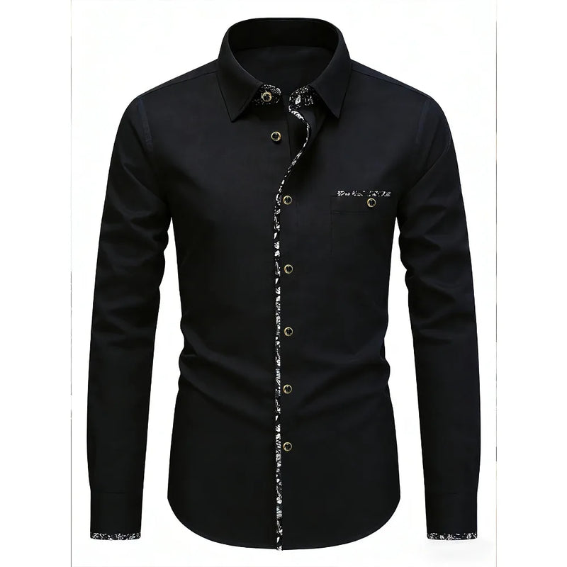 FGKKS Men Black Shirts Brand Fashion Smart Casual Business Long Sleeve.