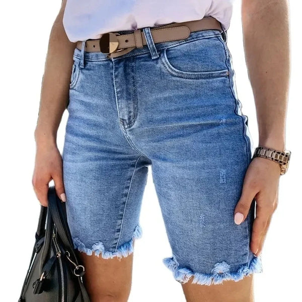 Summer Vintage Middle Waist Fashion Casual Denim Shorts Push Up Slim.